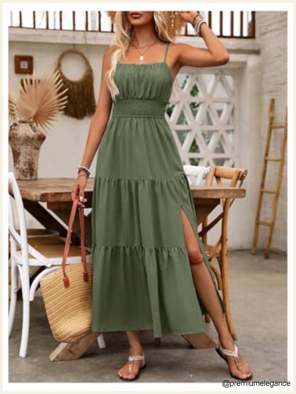 Sleeveless Square Neck Maxi Dress with Shirred Back, A-Line Silhouette - Picture 2 of 4